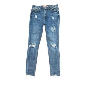 Crystal Rock High Rise Distressed Skinny Jeans Size 15 Y2K Blue Raw Hem